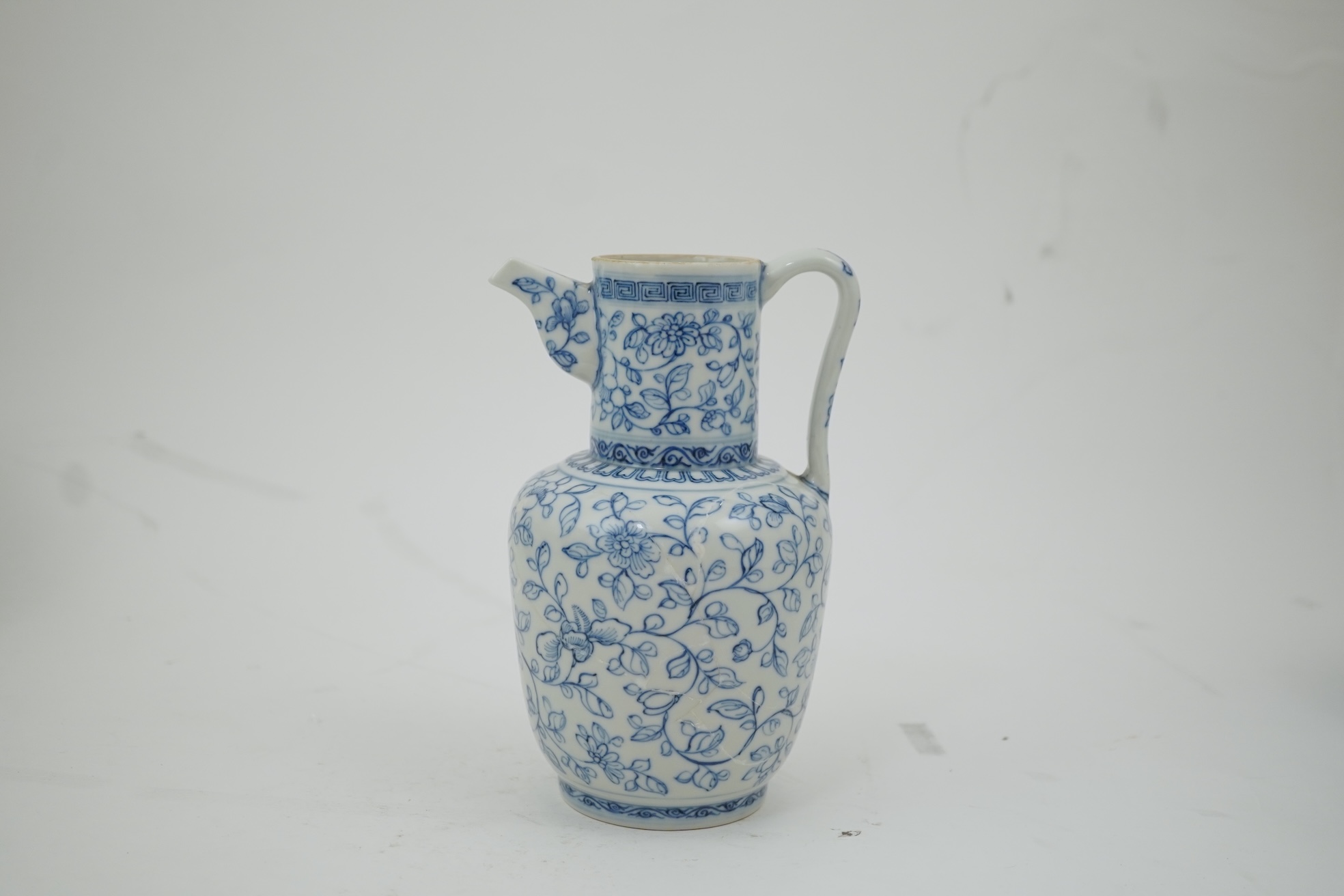 A Chinese blue and white ewer, Hongzhi mark, probably Qing dynasty